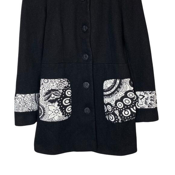 Desigual Wool Blend Patch Pocket Black Coat size 38 / Small - Picture 2 of 7